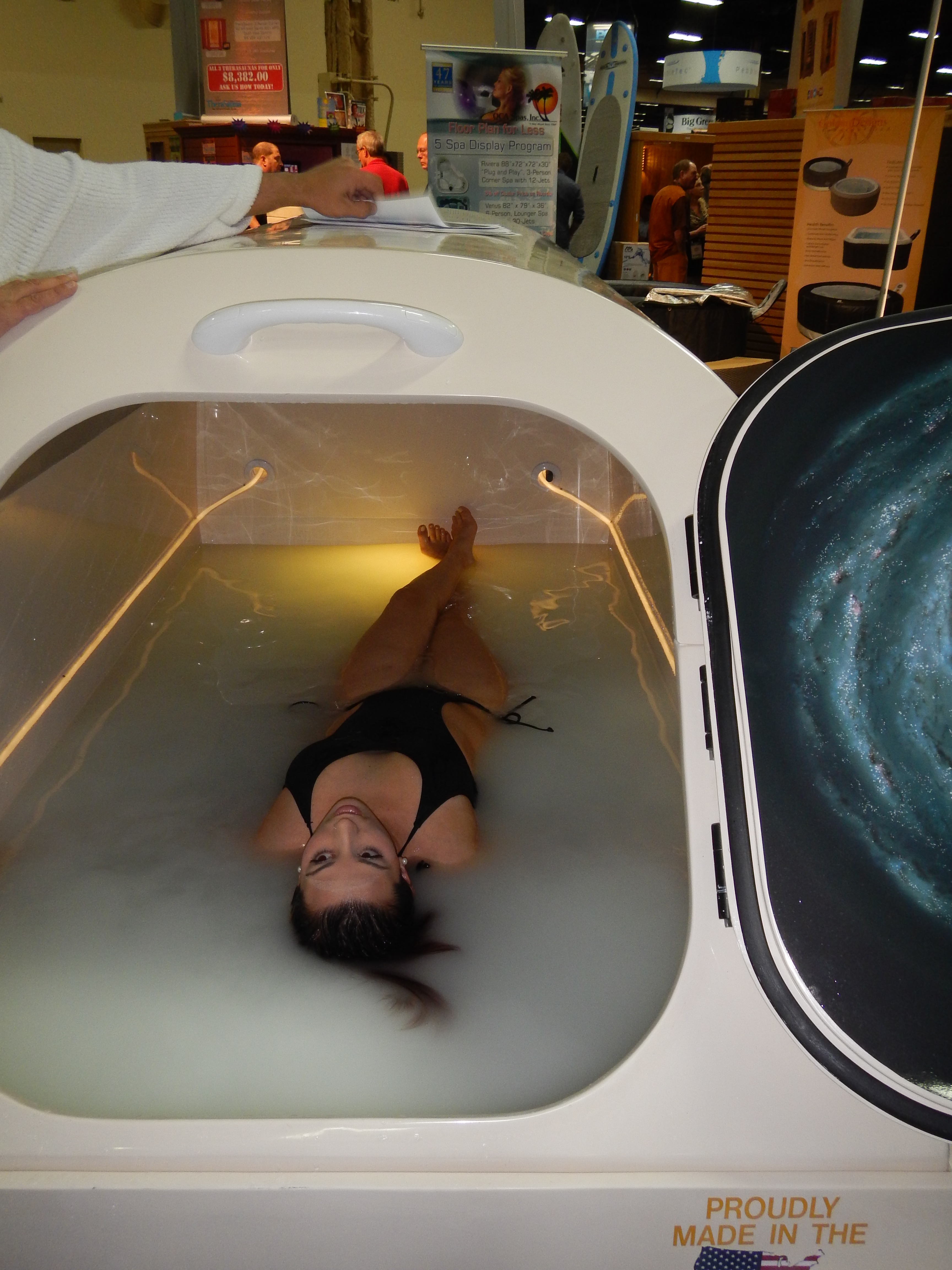 Experience the ultimate indoor relaxation with our premium fiberglass flotation tank, designed for serene wellness in a clean, spa-like environment.