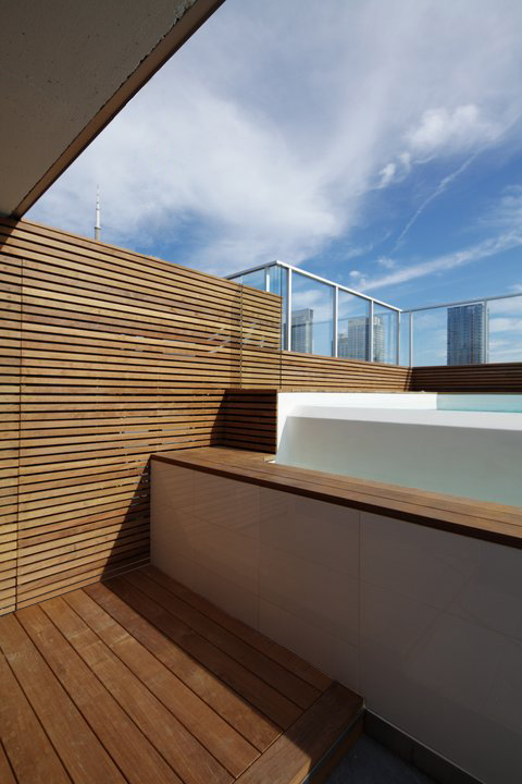 Escape to serenity with our fiberglass plunge pool, perfectly blending into this modern rooftop oasis.
